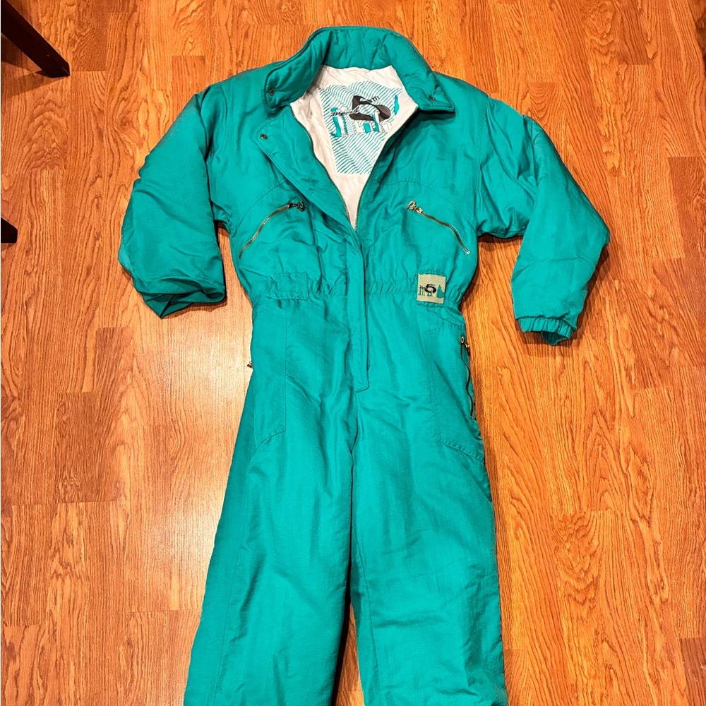Vintage 80s ski suit neon teal medium/large
